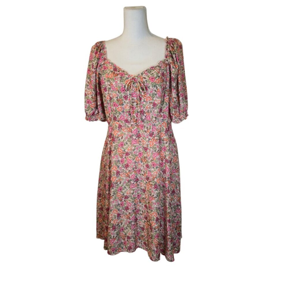 Old Navy Pink Floral Puff Sleeve Midi Dress